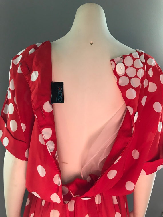 1980's Starlo Red Dress with White Polka Dots | 8… - image 7