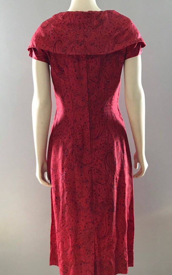 50s Red Paisley Boatneck Dress | 1950s Cocktail P… - image 7