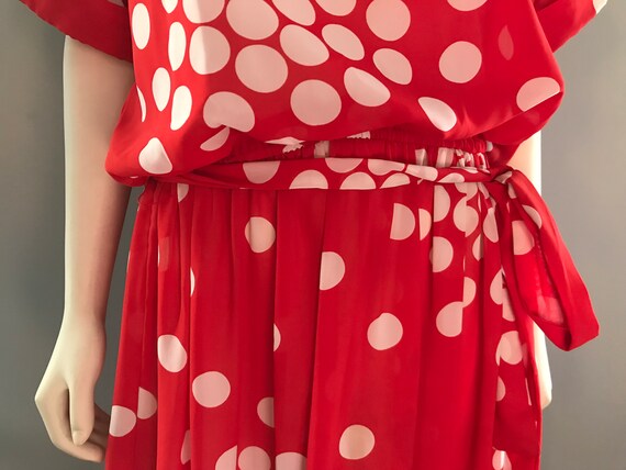 1980's Starlo Red Dress with White Polka Dots | 8… - image 9