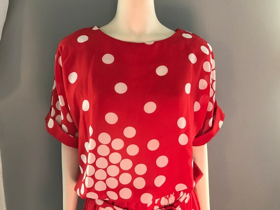 1980's Starlo Red Dress with White Polka Dots | 8… - image 2