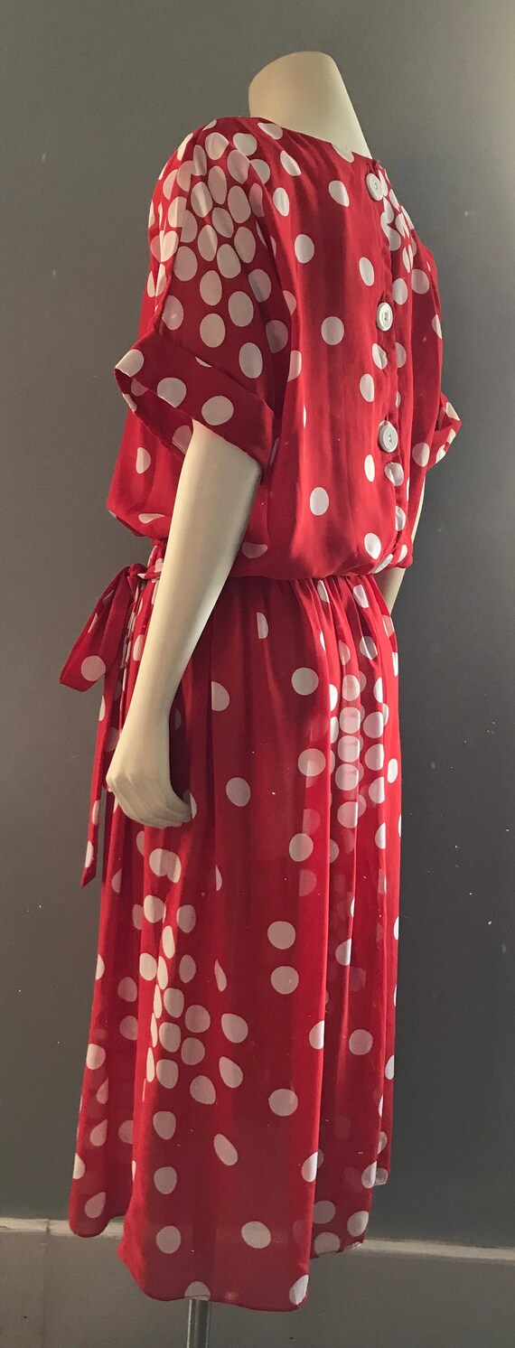 1980's Starlo Red Dress with White Polka Dots | 8… - image 4