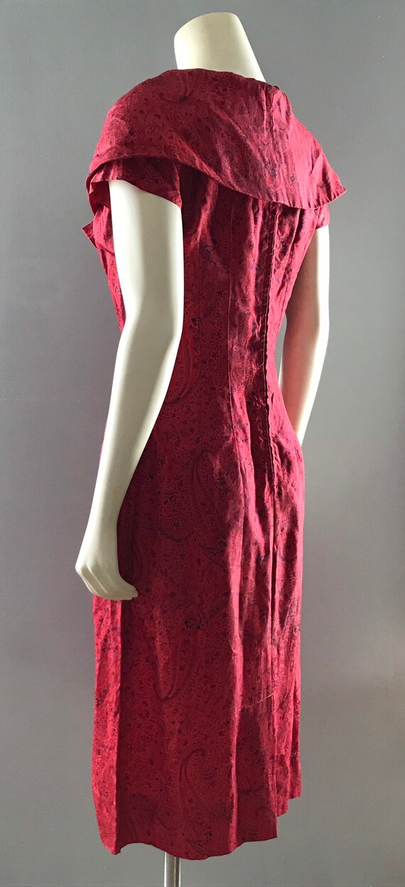 50s Red Paisley Boatneck Dress | 1950s Cocktail P… - image 5