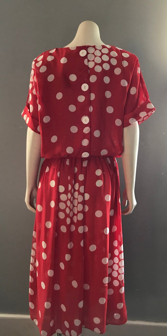 1980's Starlo Red Dress with White Polka Dots | 8… - image 6