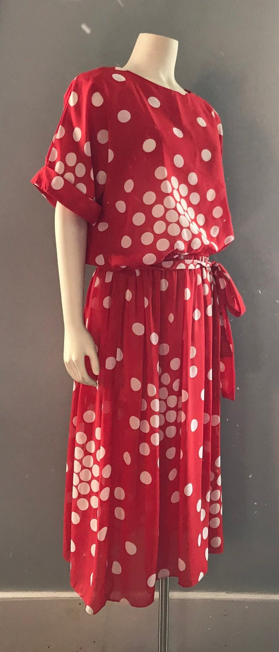 1980's Starlo Red Dress with White Polka Dots | 8… - image 1