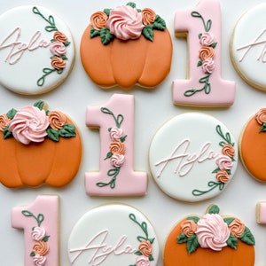 Little Pumpkin First Birthday Cookies: Pink Floral Sugar Cookies, 1 Dozen