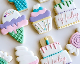 Candyland birthday sugar cookies, pastel Sweet One ice cream party favors, Two Sweet candy shop birthday gifts from grandma, 1 dozen