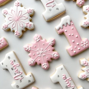Winter Onederland Cookies, Snowflake Girl First Birthday Party Favors, 1 Dozen