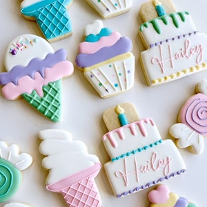 Candyland birthday sugar cookies, pastel Sweet One ice cream party favors, Two Sweet candy shop birthday gifts from grandma, 1 dozen image 1