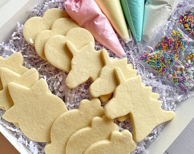 Unicorn Cookie Decorating Kit: DIY Rainbow Baking Gift for Kids- 1 dozen