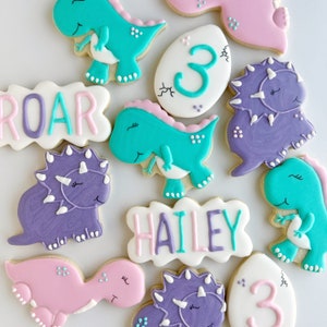 Dinosaur cookies, dinosaur birthday cookies, dinosaur birthday girl