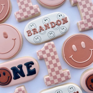 One Happy Dude first birthday custom party cookies, two groovy 2nd birthday personalized gifts, neutral boy baby shower favors
