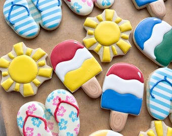 Pool Party Sugar Cookies, Summer Beach Ball Party Favors, 1 Dozen