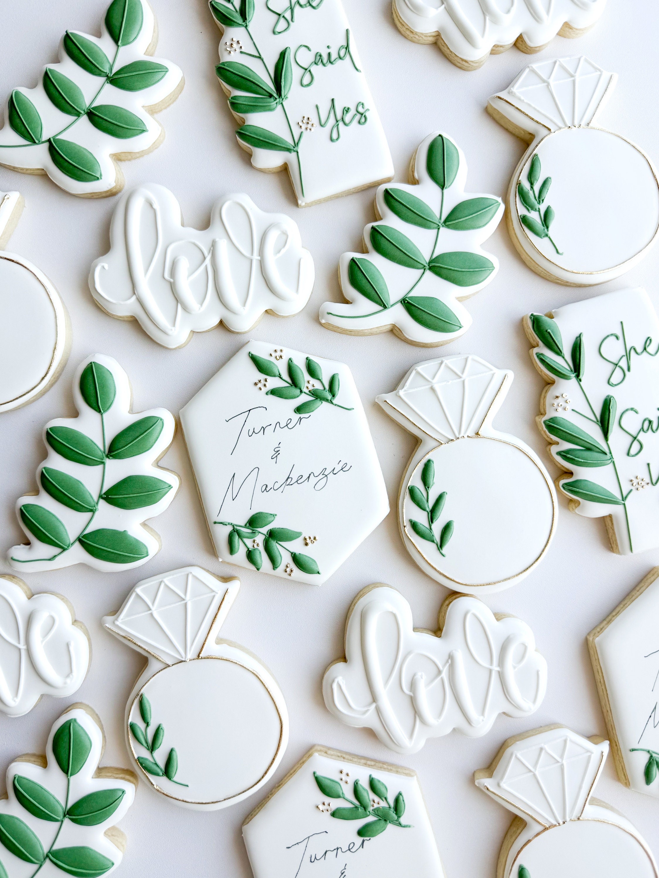 Greenery Gold Bridal Shower Cookies: Sage Green Wedding Favors, 1 Dozen