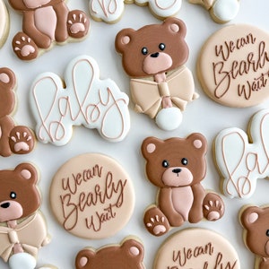 Bear baby shower sugar cookies, Baby bear gender reveal sugar cookies, gender neutral bear baby shower cookies, we can bearly wait