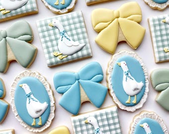 One Silly Goose Cookies: Sage Green Blue Bow Baby Shower or 1st Birthday Favors, 1 Dozen