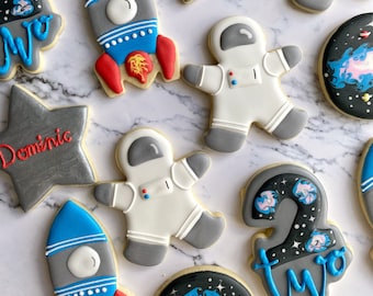 Outer Space Birthday Sugar Cookies, rocket cookies, astronaut cookies, galaxy cookies