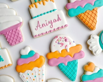 Candy theme birthday sugar cookies, Ice cream cookies, Cupcake cookies, Lollipop cookies, Birthday cake cookies