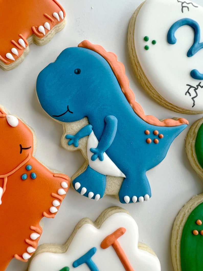 Dinosaur cookies, dinosaur birthday sugar cookies, dinosaur birthday boy image 3