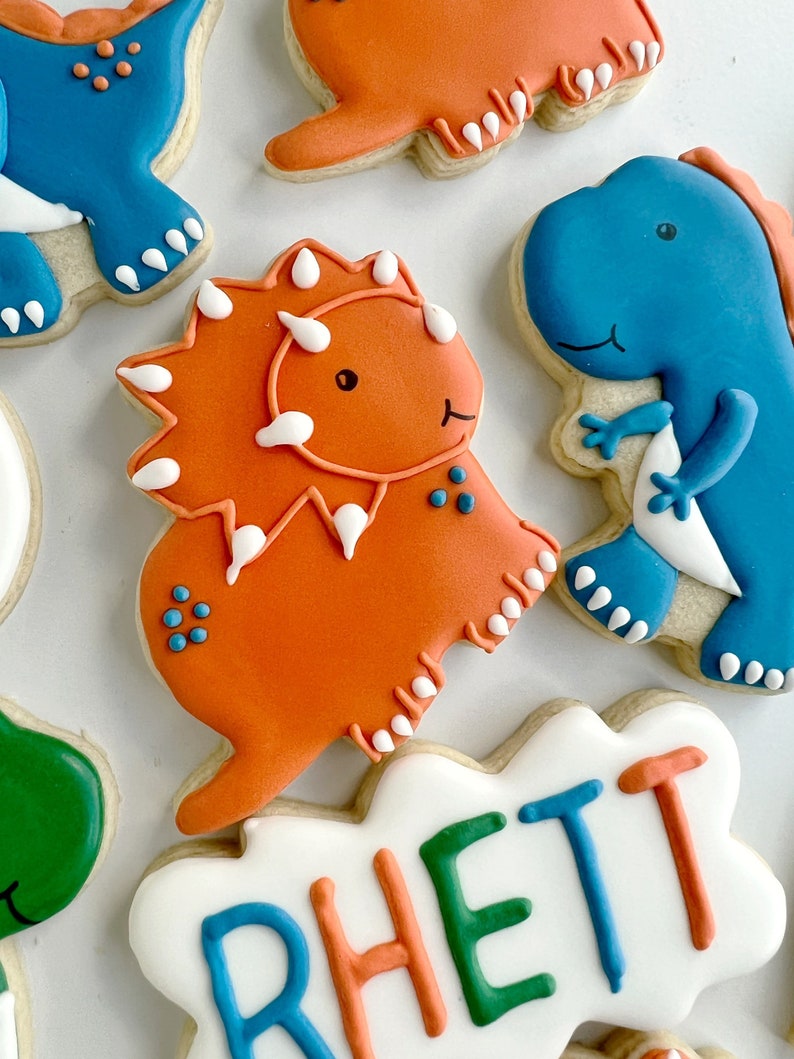 Dinosaur cookies, dinosaur birthday sugar cookies, dinosaur birthday boy image 6