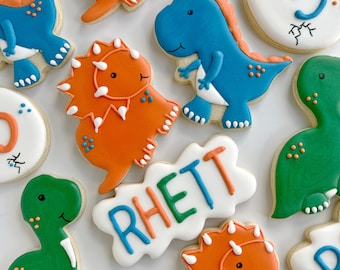 Dinosaur Birthday Cookies, Personalized Dinosaur Party Favors, Three Rex, 1 Dozen