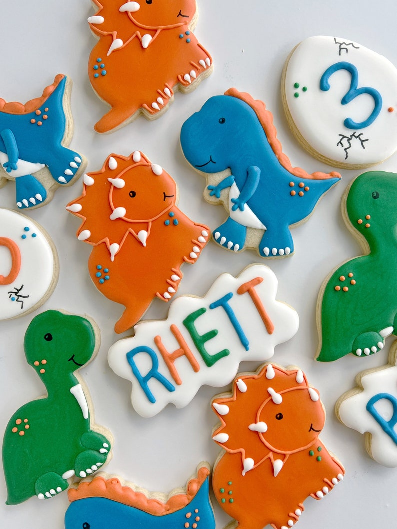 Dinosaur cookies, dinosaur birthday sugar cookies, dinosaur birthday boy image 1