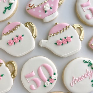 Tea party birthday sugar cookies, Tea party bridal shower sugar cookies, tea for two birthday