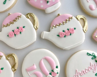 Tea party birthday sugar cookies, Tea party bridal shower sugar cookies, tea for two birthday