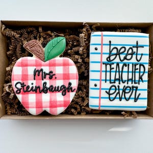 Back to School personalized cookie gift box for teacher, custom teacher name apple cookie gifts box, Good luck with my kid funny gift