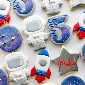Outer Space Birthday Sugar Cookies, rocket cookies, astronaut cookies, galaxy cookies