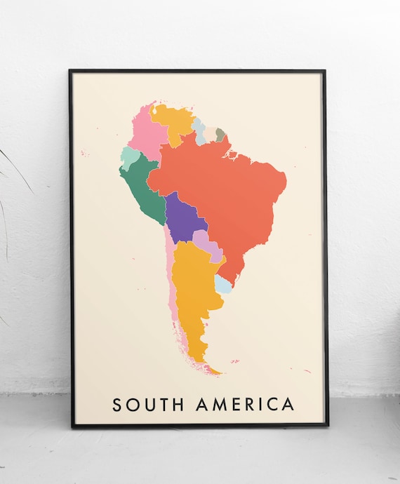 South America Map Instant Download Art Print Modern Etsy