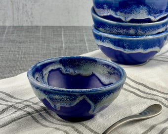 Set of 4 Ceramic Bowls | Purple | Blue | Four oz Snack Dishes | Serving Bowls
