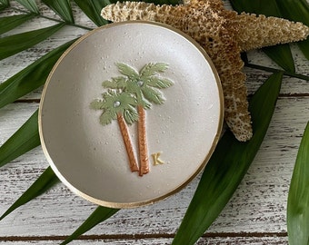 Palm Tree Polymer Clay Ring Dish | Coastal PERSONALIZED Trinket Bowl | Minimalist Beach Home Decor | Tropical Wedding Ring Jewelry Holder