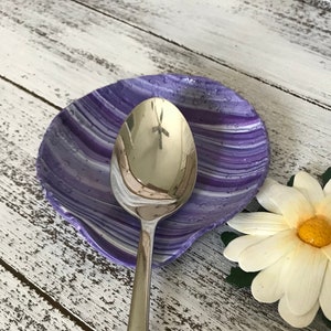 PURPLE Spoon Rest for Kitchen | Lavender Marble Design | Stovetop Utensil Holder | Purple Teaspoon Holder for Coffee Bar