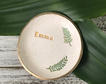 Fern Leaf Polymer Clay Ring Dish | PERSONALIZED Nature Lover Bowl | Minimalist Small Jewelry Dish | Garden Wedding Dish | Bridesmaid Gift