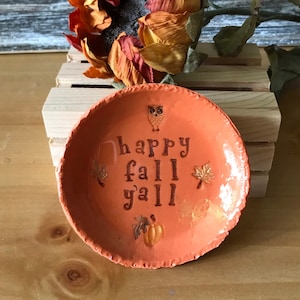 Happy Fall Y&#39;all Ring Dish: Handmade Polymer Clay Spoon Rest