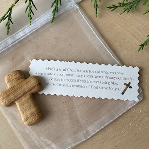 Wood Grain Designed Pocket Cross | Handheld Prayer Comfort Cross | Polymer Clay Baptism Gift | Christian Encouragement Gift | Prayer Message