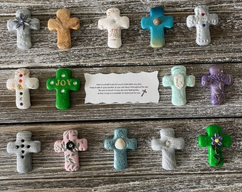 Pocket Cross | Handheld Comfort Cross for Prayer | Polymer Clay Cross Baptism Gift | Christian Encouragement Gift | Prayer Message Included