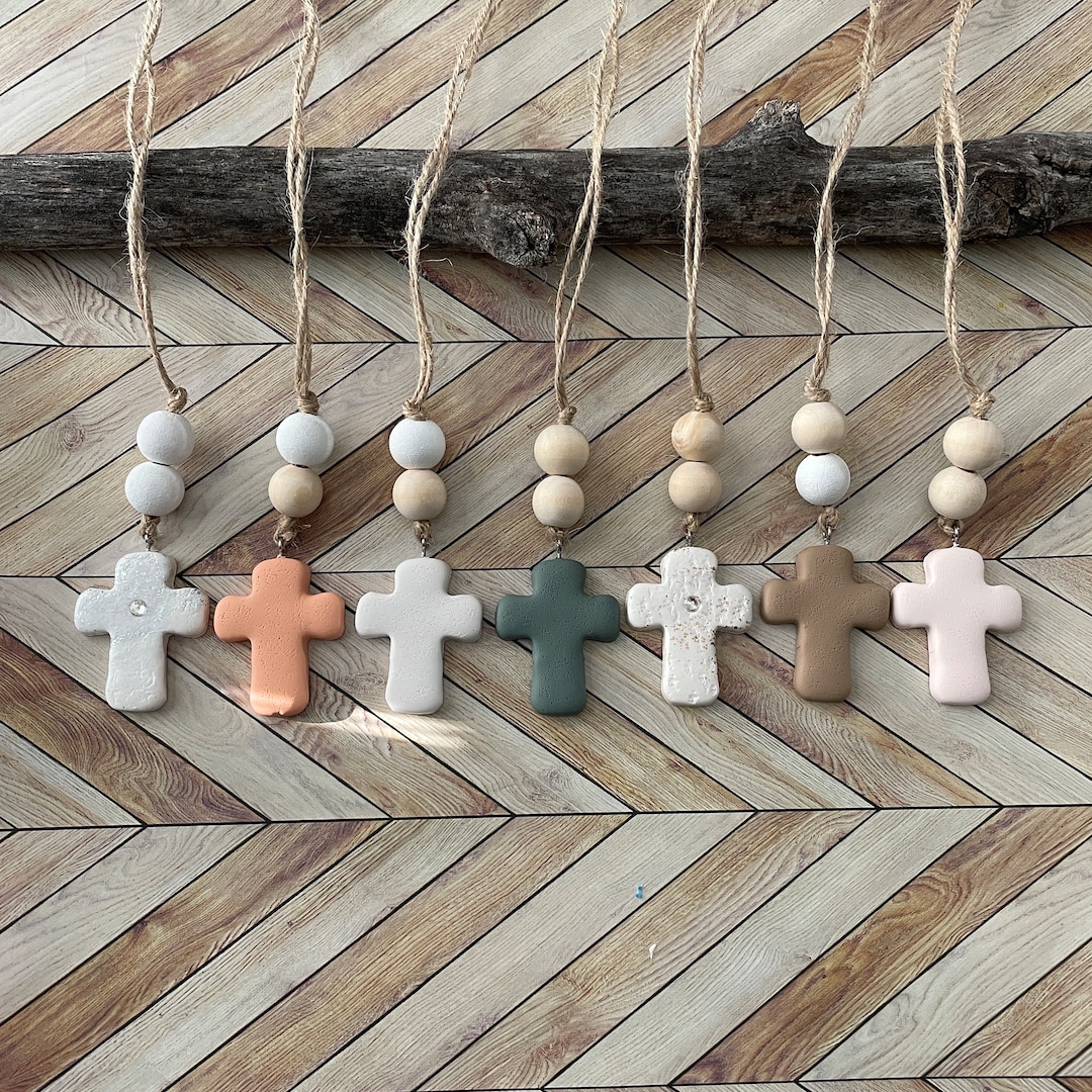 Cross Car Mirror Hangers Christian Cross Hanging Ornament Polymer Clay
