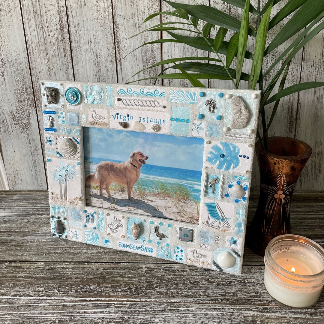 Sky Blue Coastal Picture Frame | Sea Blue PERSONALIZED 5x7 Photo Holder ...
