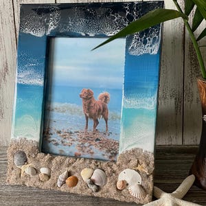 Ocean Resin Picture Frame with Sand & Shells | Beach Theme 5x7 Photo Frame | Tropical Coastal Home Decor Gift