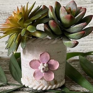 Floral Inspired Succulent Holder Handmade | Flower Polymer Clay Planter | Botanical Flower Desk & Shelf Decor | Mini Flower Pot