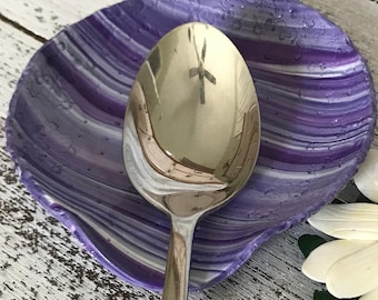 Purple Marble Spoon Rest: Handmade Polymer Clay Kitchen Decor