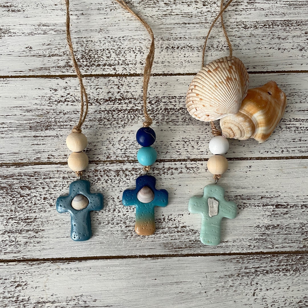 Beach Inspired Cross Car Mirror Hangers Christian Cross Etsy