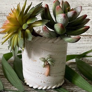 Beach Inspired Succulent Holder Handmade | Palm Tree Polymer Clay Planter | Coastal Desk & Shelf Decor | Mini Flower Pot