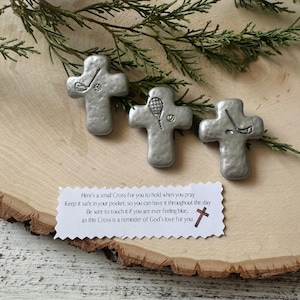 Sports Pocket Cross | Handheld Comfort Cross for Prayer | Silver Polymer Clay Cross | Christian Encouragement Gift | Prayer Message Included