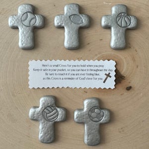 Sports Pocket Cross | Handheld Comfort Cross for Prayer | Silver Polymer Clay Cross | Christian Encouragement Gift | Prayer Message Included