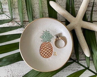 PINEAPPLE Polymer Clay Ring Dish | Coastal PERSONALIZED Trinket Bowl | Minimalist Beach Home Decor | 4" Custom Initial Bowl | Beach Wedding