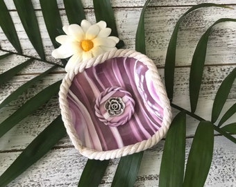 Purple Flower Polymer Clay Jewelry Dish | Floral Wedding Ring Holder | Lavender Jewelry Bowl | Flower Trinket Holder | Garden Lover Dish