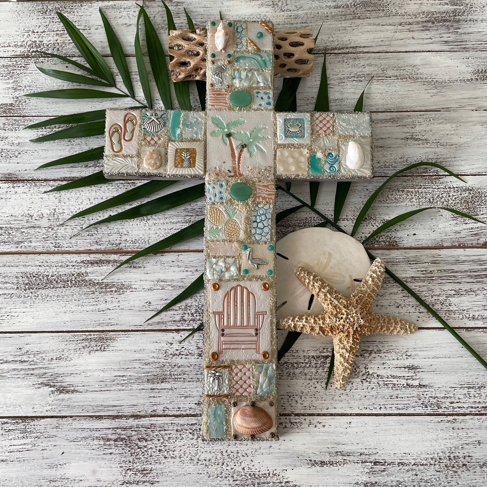 Large Beach Wall Cross Personalized Coastal Mosaic Wall Etsy
