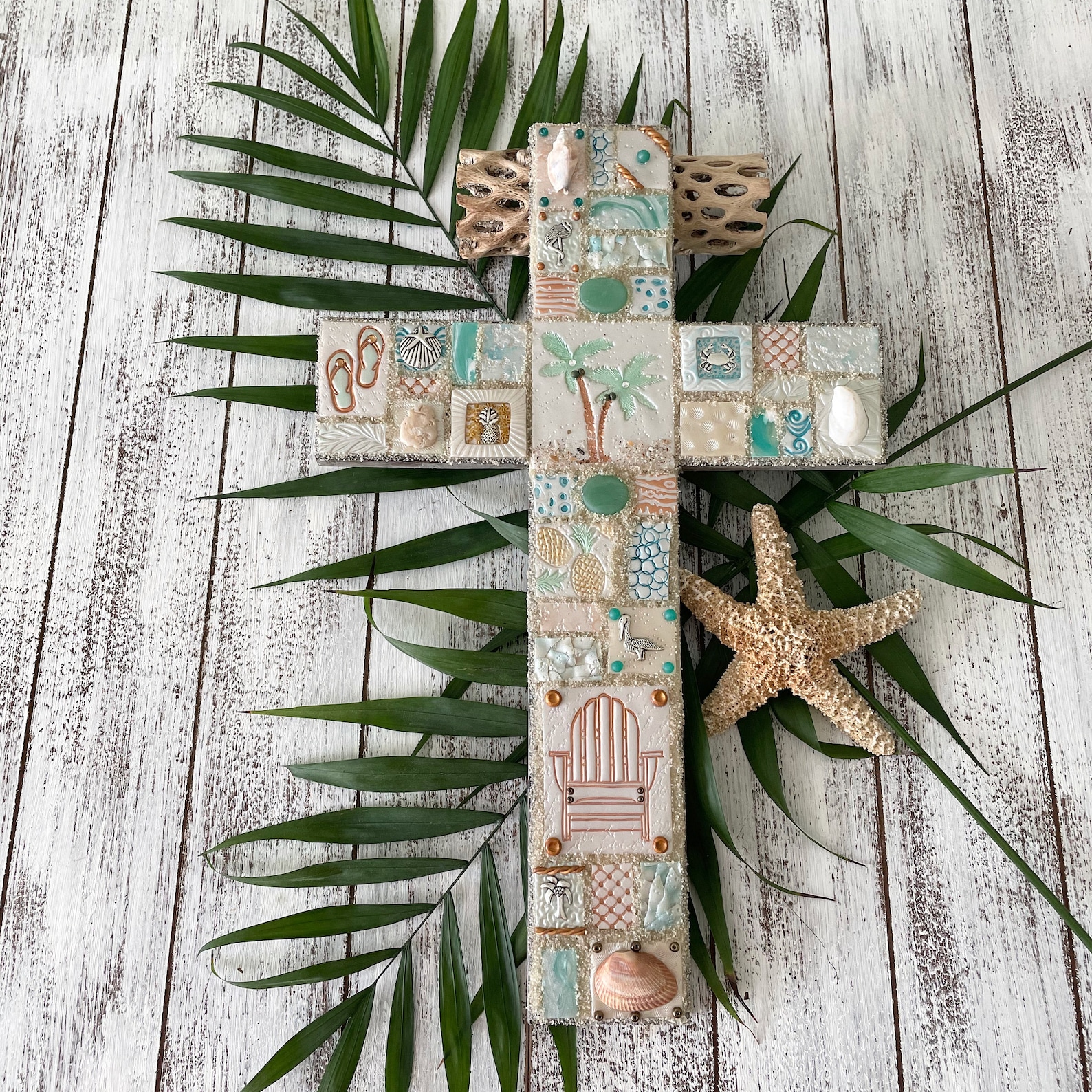 Large Beach Wall Cross Personalized Coastal Mosaic Wall Etsy